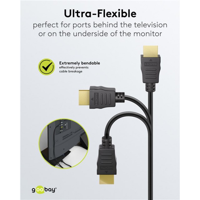 GOOBAY καλώδιο HDMI 80102 με Ethernet, soft, 4K/60Hz, 18 Gbps, 1.5m, μαύρο