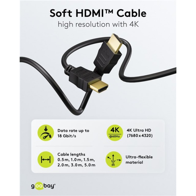 GOOBAY καλώδιο HDMI 80102 με Ethernet, soft, 4K/60Hz, 18 Gbps, 1.5m, μαύρο