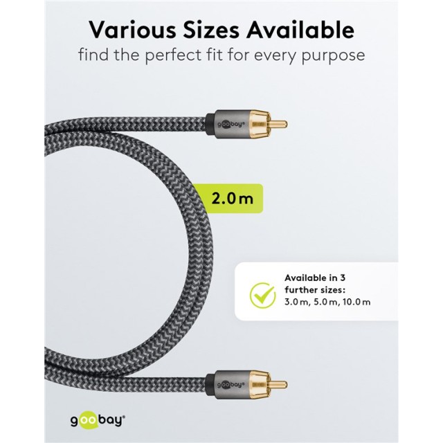 GOOBAY καλώδιο ήχου RCA σε RCA 65296, 2m, μαύρο/ασημί