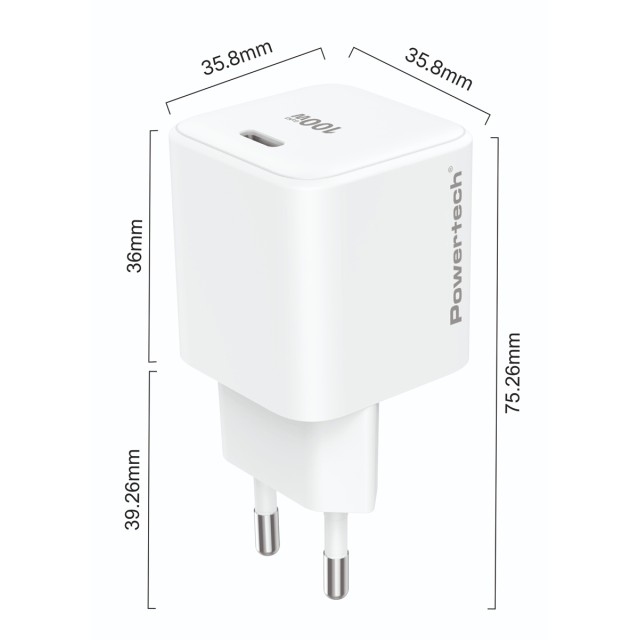 POWERTECH φορτιστής τοίχου PT-1612, USB-C, 100W, GaN, AVS, λευκός POWERTECH φορτιστής τοίχου PT-1612, USB-C, 100W, GaN, AVS, λευκός
