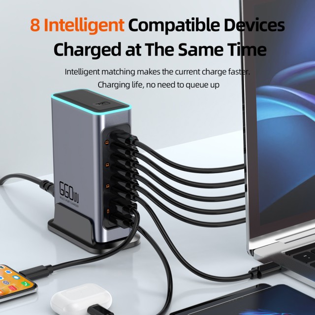 POWERTECH σταθμός φόρτισης PT-1621, 2x USB & 6x USB-C, GaN, 140W, γκρι POWERTECH σταθμός φόρτισης PT-1621, 2x USB & 6x USB-C, GaN, 140W, γκρι