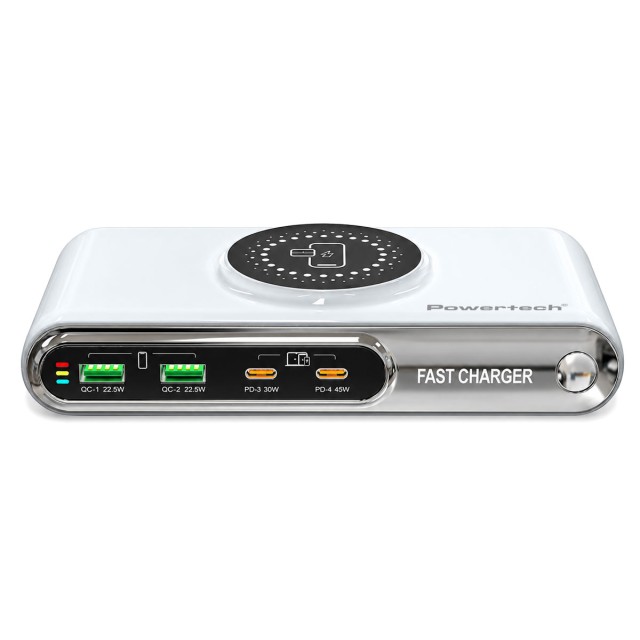 POWERTECH σταθμός φόρτισης PT-1624, 2x USB/2x USB-C/wireless, 72W, λευκός POWERTECH σταθμός φόρτισης PT-1624, 2x USB/2x USB-C/wireless, 72W, λευκός