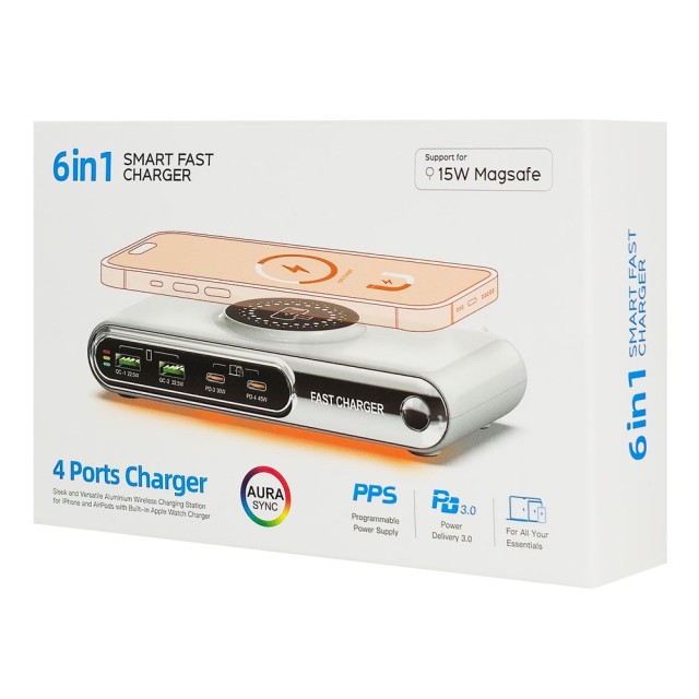 POWERTECH σταθμός φόρτισης PT-1624, 2x USB/2x USB-C/wireless, 72W, λευκός POWERTECH σταθμός φόρτισης PT-1624, 2x USB/2x USB-C/wireless, 72W, λευκός