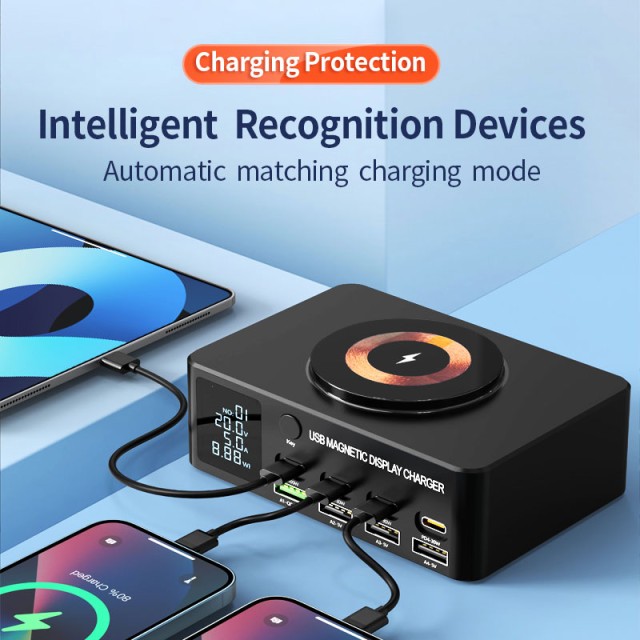 POWERTECH σταθμός φόρτισης PT-1625 με οθόνη, 4x USB/4x USB-C/wireless, 140W, μαύρος POWERTECH σταθμός φόρτισης PT-1625 με οθόνη, 4x USB/4x USB-C/wireless, 140W, μαύρος