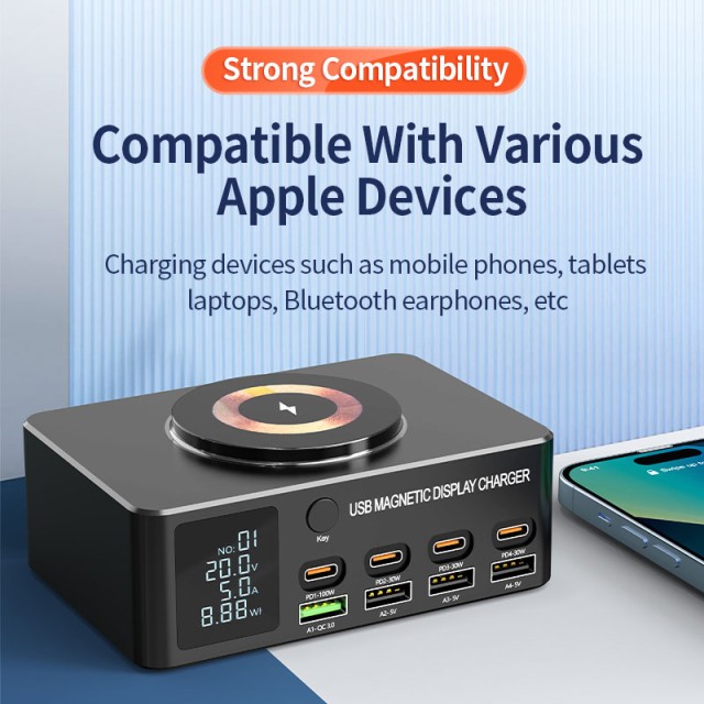 POWERTECH σταθμός φόρτισης PT-1625 με οθόνη, 4x USB/4x USB-C/wireless, 140W, μαύρος POWERTECH σταθμός φόρτισης PT-1625 με οθόνη, 4x USB/4x USB-C/wireless, 140W, μαύρος