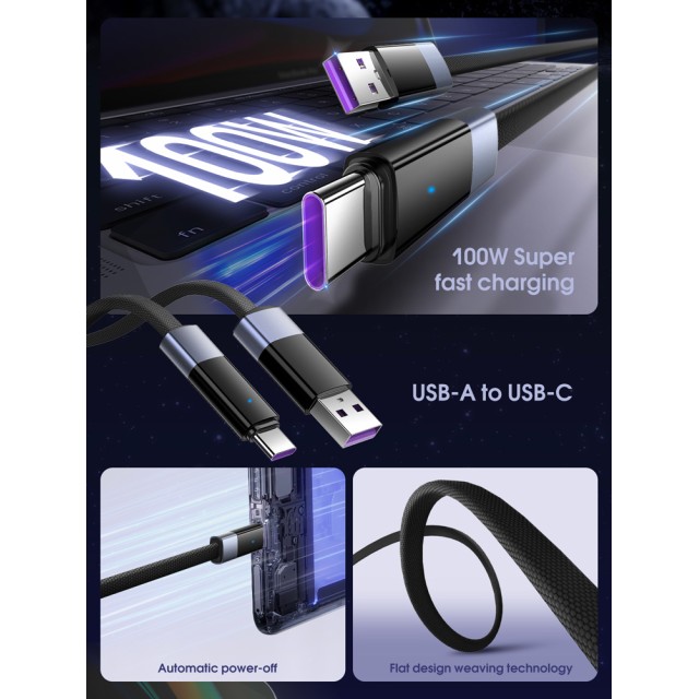 LDNIO καλώδιο USB-C σε USB LS241Q, flat, 100W, 480Mbps, 1m, μαύρο