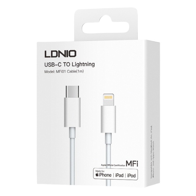 LDNIO καλώδιο Lightning σε USB-C MFi01, MFi, 30W, 480Mbps, 1m, λευκό