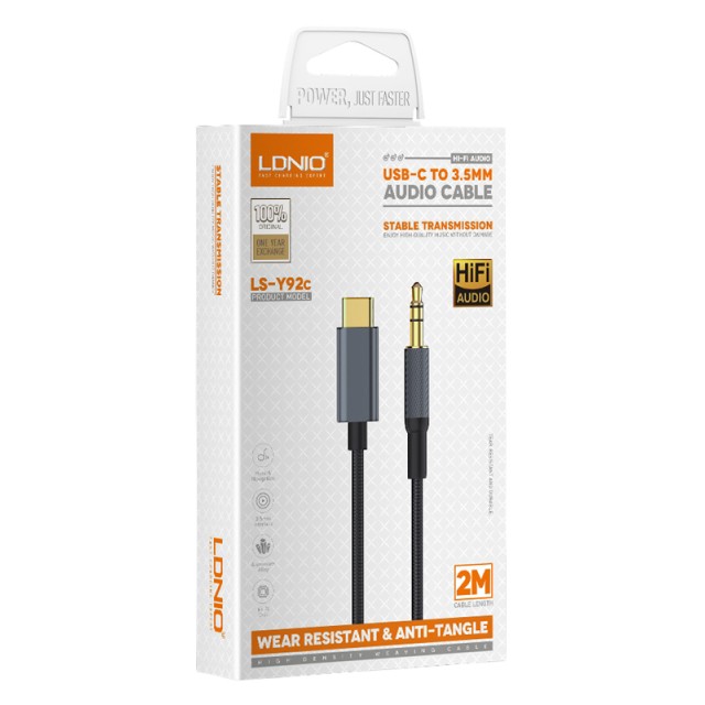 LDNIO καλώδιο USB-C σε 3.5mm LS-Y92c, 2m, μαύρο LDNIO καλώδιο USB-C σε 3.5mm LS-Y92c, 2m, μαύρο