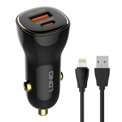 LDNIO φορτιστής αυτοκινήτου C103 με καλώδιο Lightning, USB/USB-C, 60W, μαύρος