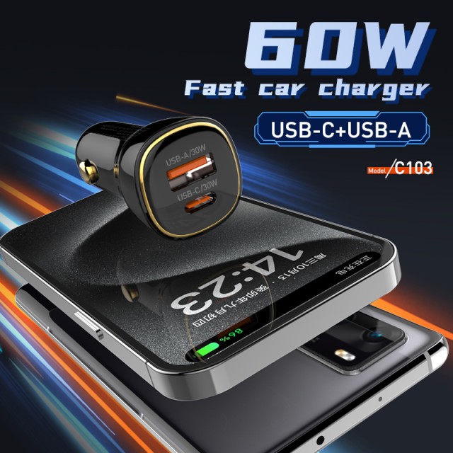LDNIO φορτιστής αυτοκινήτου C103 με καλώδιο Lightning, USB/USB-C, 60W, μαύρος LDNIO φορτιστής αυτοκινήτου C103 με καλώδιο Lightning, USB/USB-C, 60W, μαύρος