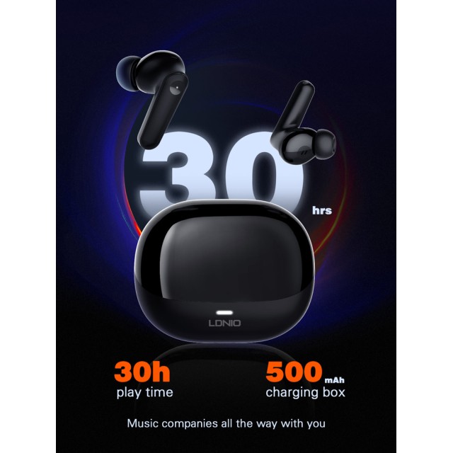 LDNIO earphones με θήκη φόρτισης T05, True Wireless, 13mm, 40/500mAh, μαύρα