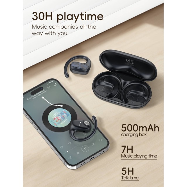 LDNIO earphones με θήκη φόρτισης T07, OWS Bone Conduction, 15mm, 60/500mAh, μαύρα