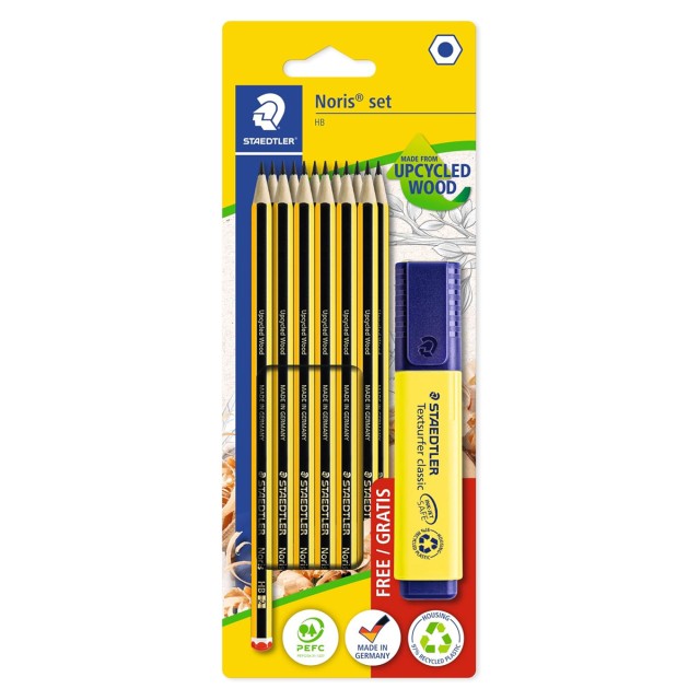 STAEDTLER σετ ξύλινα μολύβια με μαρκαδόρο υπογράμμισης Noris 120-BK12P1, εξάγωνα, ΗB, 13τμχ