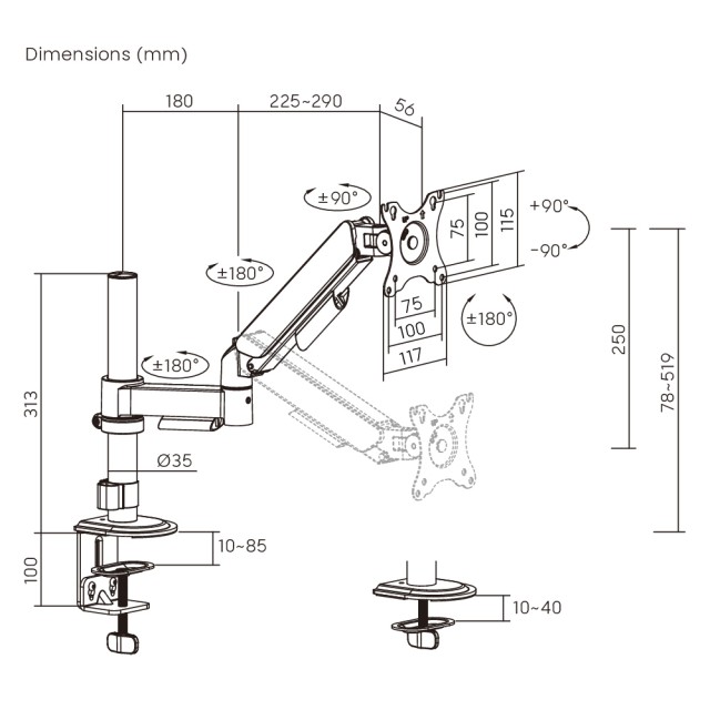 POWERTECH βάση γραφείου οθόνης PT-1627, 17-32", έως 9kg