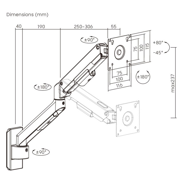 BRATECK επιτοίχια βάση οθόνης LDA113-112, 17-32", έως 9kg