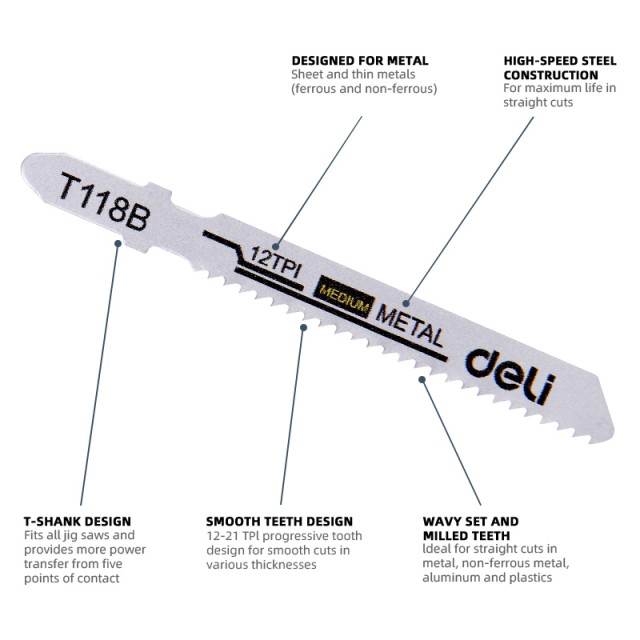 DELI σετ λάμες σέγας DH-QJT012-E4 για μέταλλο, T118B, 5τμχ