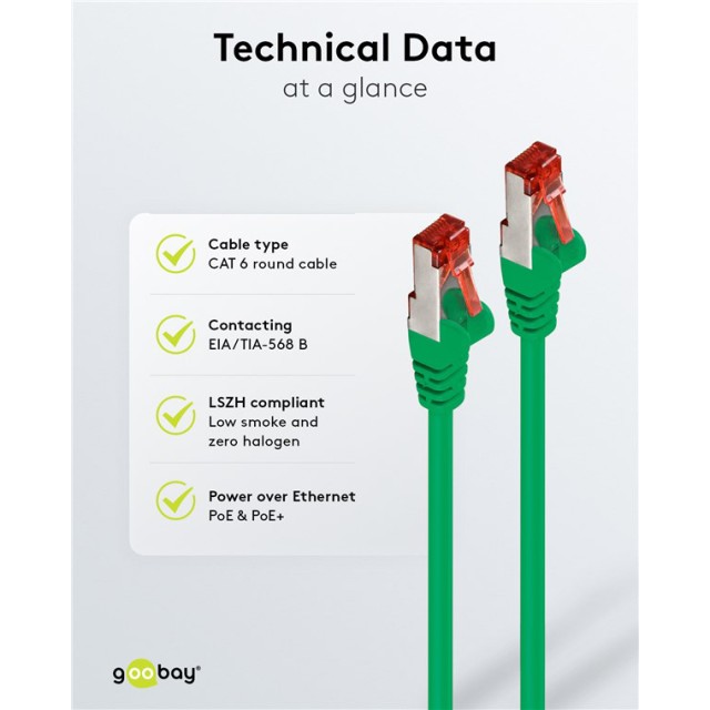 GOOBAY καλώδιο δικτύου 68289, CAT 6 S/FTP, copper, 250MHz, 1m, πράσινο