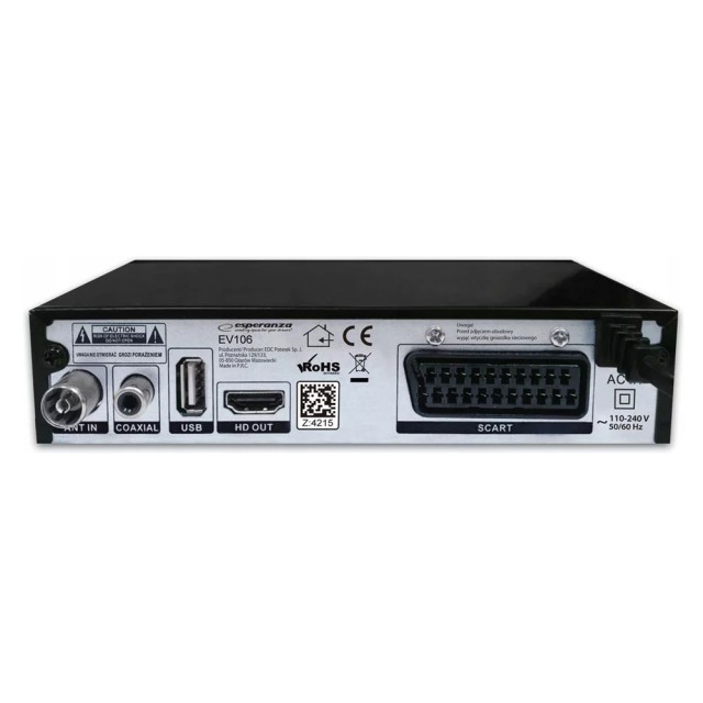 ESPERANZA ψηφιακός δέκτης EV106R, DVB-T2, Full HD, MPEG-4, H.265/HEVC, με PVR