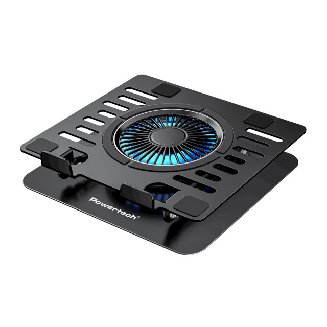 POWERTECH βάση & ψύξη laptop PT-1630 έως 17", 110mm LED fan, μεταλλική, μαύρη