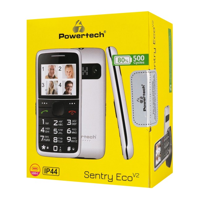 POWERTECH κινητό τηλέφωνο Sentry Eco V2, dual SIM, πλήκτρο SOS, λευκό POWERTECH κινητό τηλέφωνο Sentry Eco V2, dual SIM, πλήκτρο SOS, λευκό