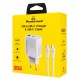 POWERTECH φορτιστής τοίχου PT-1636 με καλώδιο, USB/USB-C, 30W, GaN, λευκός POWERTECH φορτιστής τοίχου PT-1636 με καλώδιο, USB/USB-C, 30W, GaN, λευκός