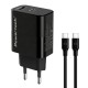 POWERTECH φορτιστής τοίχου PT-1638 με καλώδιο, USB/USB-C, 30W, GaN, μαύρος POWERTECH φορτιστής τοίχου PT-1638 με καλώδιο, USB/USB-C, 30W, GaN, μαύρος