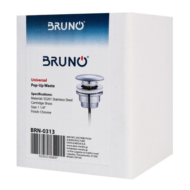 BRUNO βαλβίδα νιπτήρα Pop Up BRN-0313, 1-1/4", ανοξείδωτο ατσάλι, χρωμέ BRUNO βαλβίδα νιπτήρα Pop Up BRN-0313, 1-1/4", ανοξείδωτο ατσάλι, χρωμέ