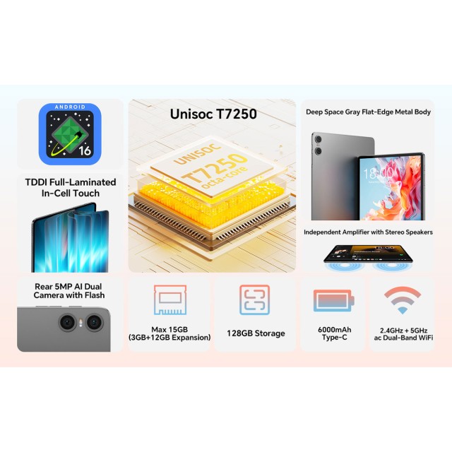 TECLAST tablet P30T με πληκτρολόγιο/στυλό αφής/θήκη, 10.1", 3/128GB, Android 16, 6000mAh, γκρι