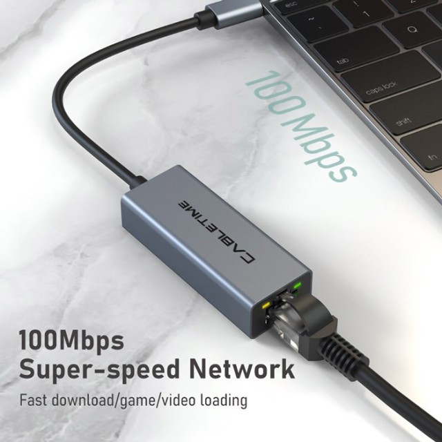 CABLETIME αντάπτορας δικτύου CT-CML100-AG, USB-C, 100Mbps Ethernet, γκρι CABLETIME αντάπτορας δικτύου CT-CML100-AG, USB-C, 100Mbps Ethernet, γκρι