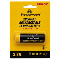 POWERTECH επαναφορτιζόμενη μπαταρία Li-ion INR18650 PT-1614, 2200mAh, 3.7V, button top, 1τμχ