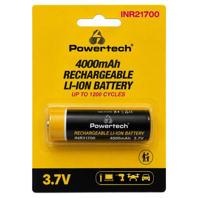 POWERTECH επαναφορτιζόμενη μπαταρία Li-ion INR21700 PT-1616, 4000mAh, 3.7V, button top, 1τμχ