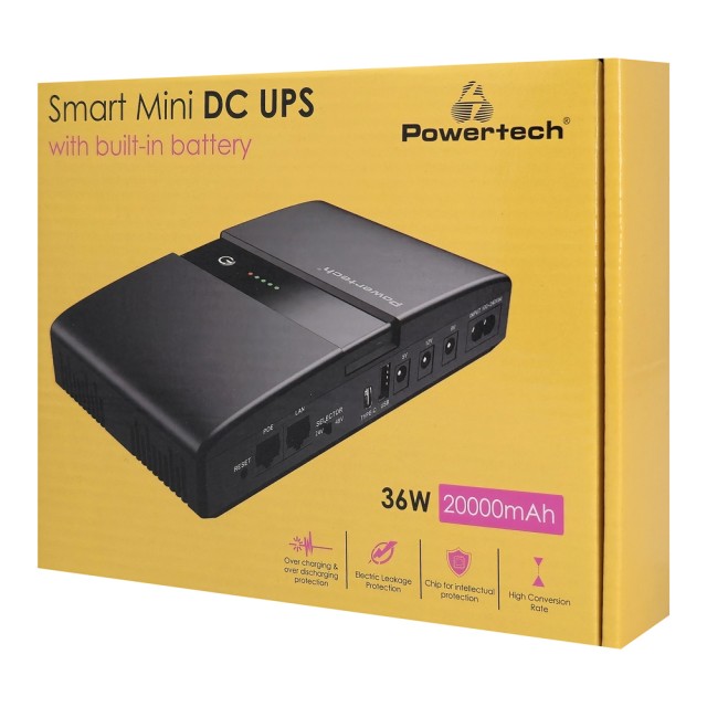 POWERTECH mini DC UPS PT-1634, 36W, 20000mAh, 3x DC, USB/USB-C, PoE/LAN, μαύρο POWERTECH mini DC UPS PT-1634, 36W, 20000mAh, 3x DC, USB/USB-C, PoE/LAN, μαύρο