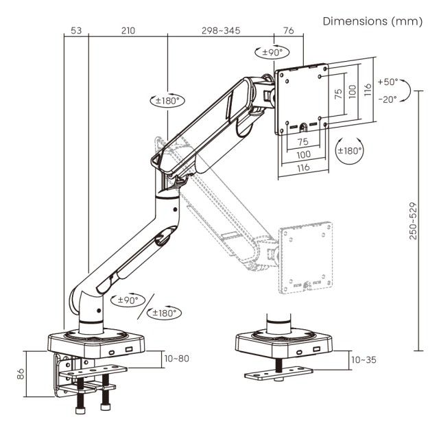 BRATECK βάση γραφείου οθόνης LDT111-C012, 17-49", έως 20kg, heavy duty