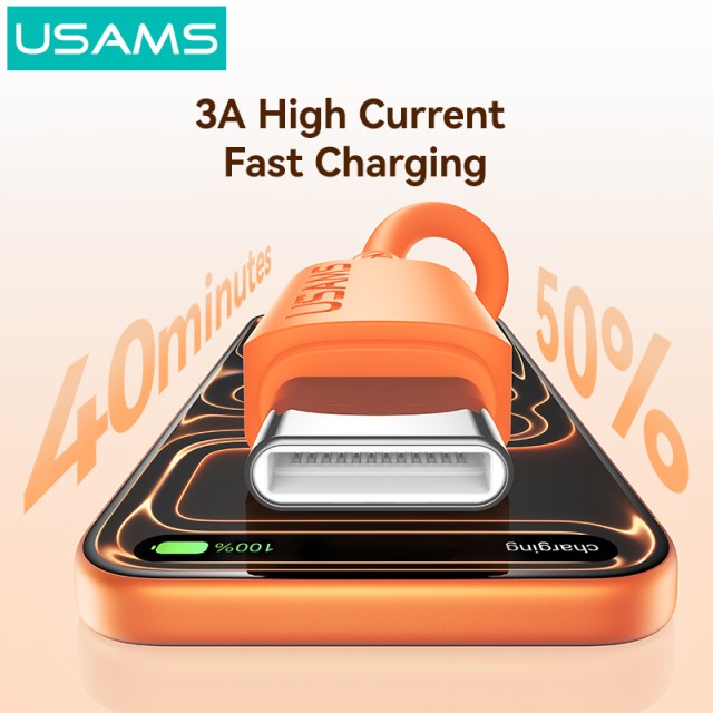 USAMS καλώδιο USB-C σε USB SJ786, σιλικόνης, 3A, 480Mbps, 1m, λευκό