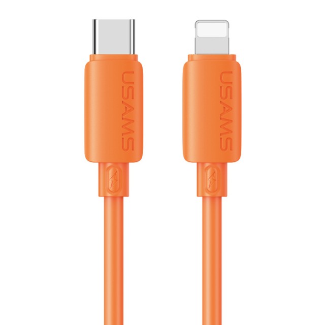 USAMS καλώδιο Lightning σε USB-C SJ788, σιλικόνης, 30W, 480Mbps, 1m, πορτοκαλί