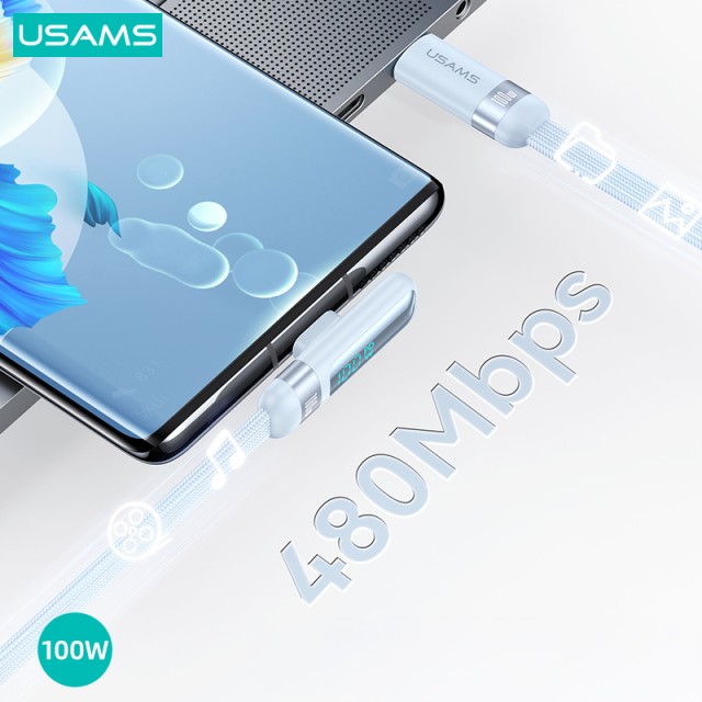 USAMS καλώδιο USB-C US-SJ653, 100W, 480Mbps, flat, 1.2m, μωβ USAMS καλώδιο USB-C US-SJ653, 100W, 480Mbps, flat, 1.2m, μωβ