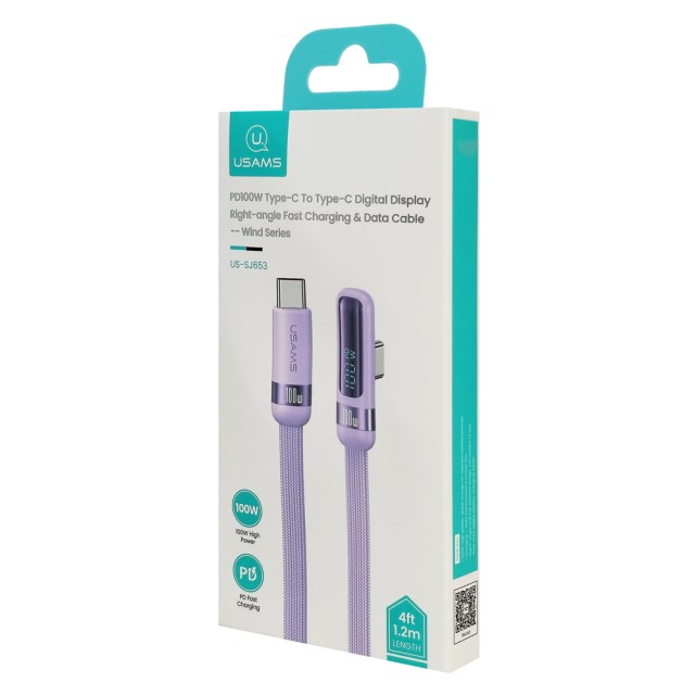 USAMS καλώδιο USB-C US-SJ653, 100W, 480Mbps, flat, 1.2m, μωβ USAMS καλώδιο USB-C US-SJ653, 100W, 480Mbps, flat, 1.2m, μωβ