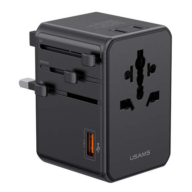 USAMS φορτιστής/αντάπτορας πρίζας CC334, USB & 3x USB-C, universal, 100W, GaN, μαύρος
