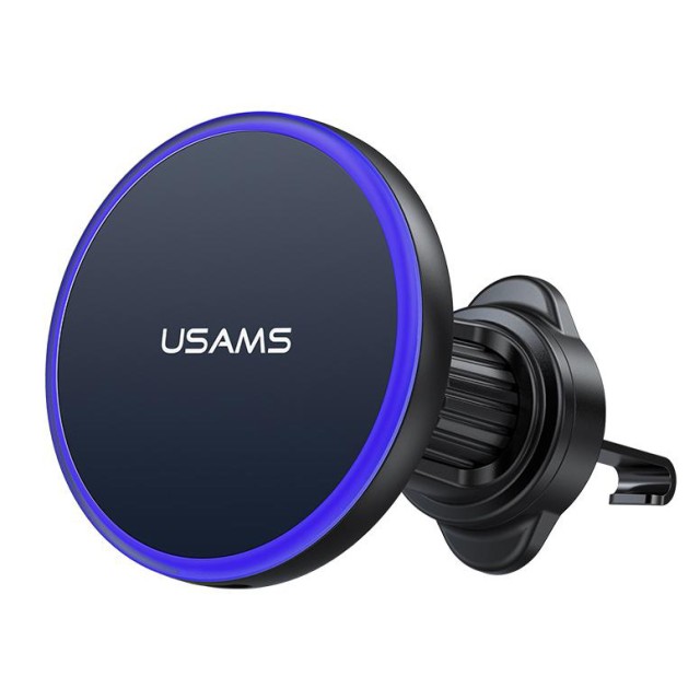 USAMS ασύρματος φορτιστής & βάση smartphone αυτοκινήτου CD277, αεραγωγών, 15W, μαύρος