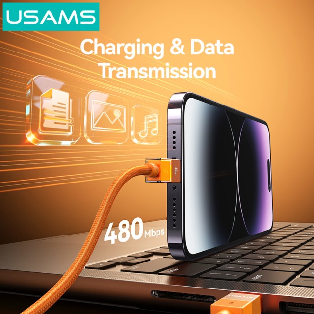 USAMS καλώδιο Lightning σε USB-C SJ776, 30W, 480Mbps, 1.2m, μαύρο