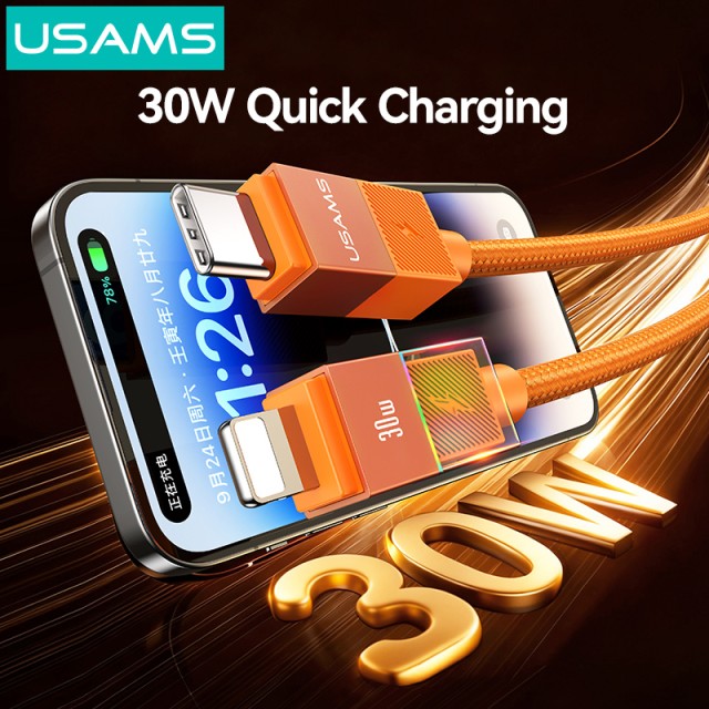 USAMS καλώδιο Lightning σε USB-C SJ776, 30W, 480Mbps, 1.2m, μαύρο