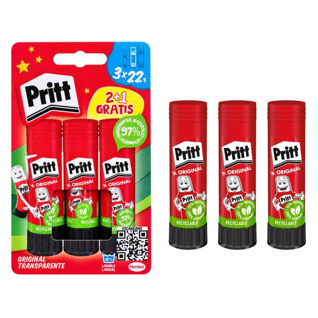 PRITT σετ κόλλα stick Original, 22g, διάφανη, 3τμχ PRITT σετ κόλλα stick Original, 22g, διάφανη, 3τμχ