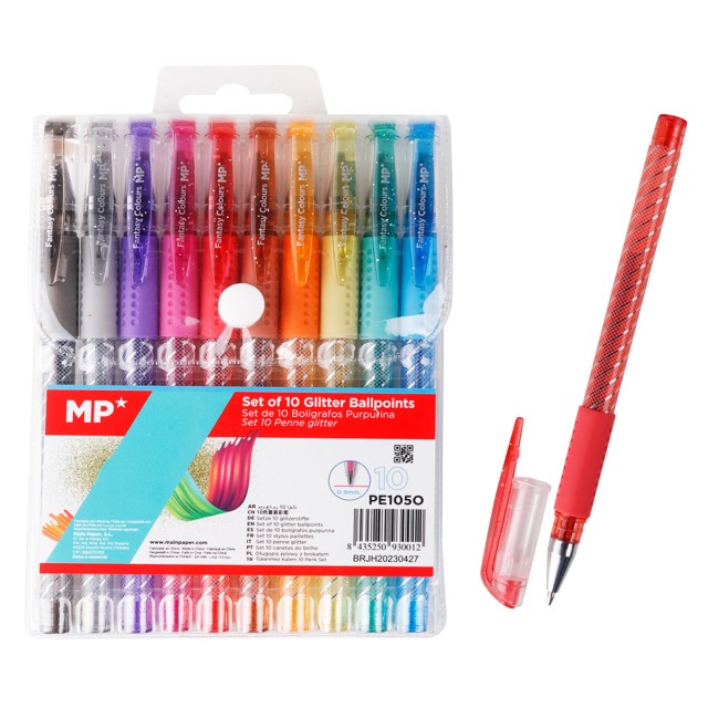 MP σετ στυλό διαρκείας ballpoint PE105O με glitter, 0.9mm, διάφορα χρώματα, 10τμχ MP σετ στυλό διαρκείας ballpoint PE105O με glitter, 0.9mm, διάφορα χρώματα, 10τμχ