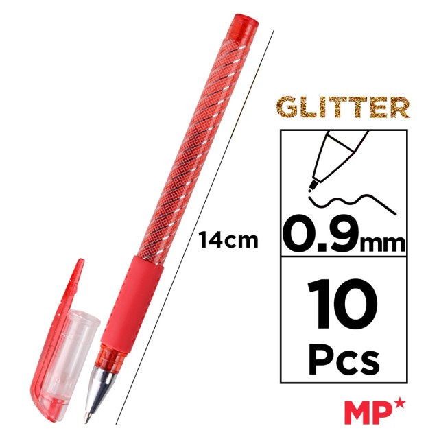 MP σετ στυλό διαρκείας ballpoint PE105O με glitter, 0.9mm, διάφορα χρώματα, 10τμχ MP σετ στυλό διαρκείας ballpoint PE105O με glitter, 0.9mm, διάφορα χρώματα, 10τμχ