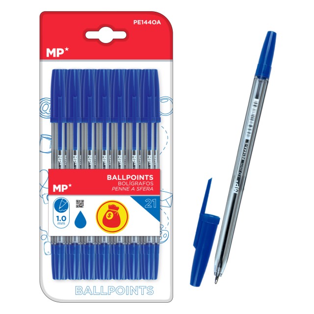 MP σετ στυλό ballpoint PE144OA, 1mm, μπλε, 21τμχ MP σετ στυλό ballpoint PE144OA, 1mm, μπλε, 21τμχ