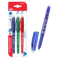 MP σετ στυλό διαρκείας PE217-1, erasable, 0.7mm, μπλε/πράσινο/κόκκινο, 3τμχ
