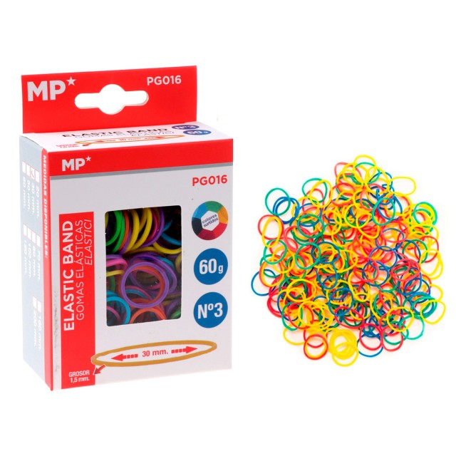 MP λαστιχάκια συσκευασίας PG016, No3, 1.5x30mm, 60g, χρωματιστά MP λαστιχάκια συσκευασίας PG016, No3, 1.5x30mm, 60g, χρωματιστά