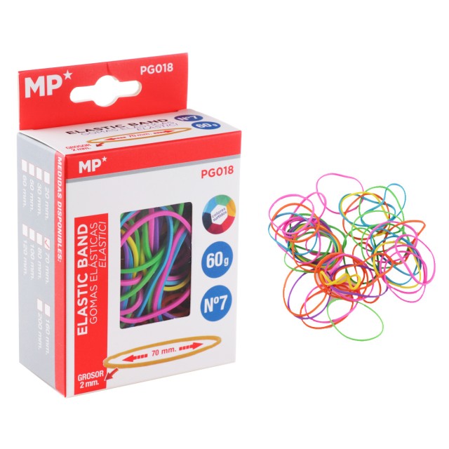 MP λαστιχάκια συσκευασίας PG018, No7, 2x70mm, 60g, χρωματιστά MP λαστιχάκια συσκευασίας PG018, No7, 2x70mm, 60g, χρωματιστά