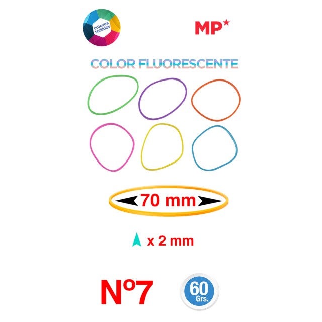 MP λαστιχάκια συσκευασίας PG018, No7, 2x70mm, 60g, χρωματιστά MP λαστιχάκια συσκευασίας PG018, No7, 2x70mm, 60g, χρωματιστά