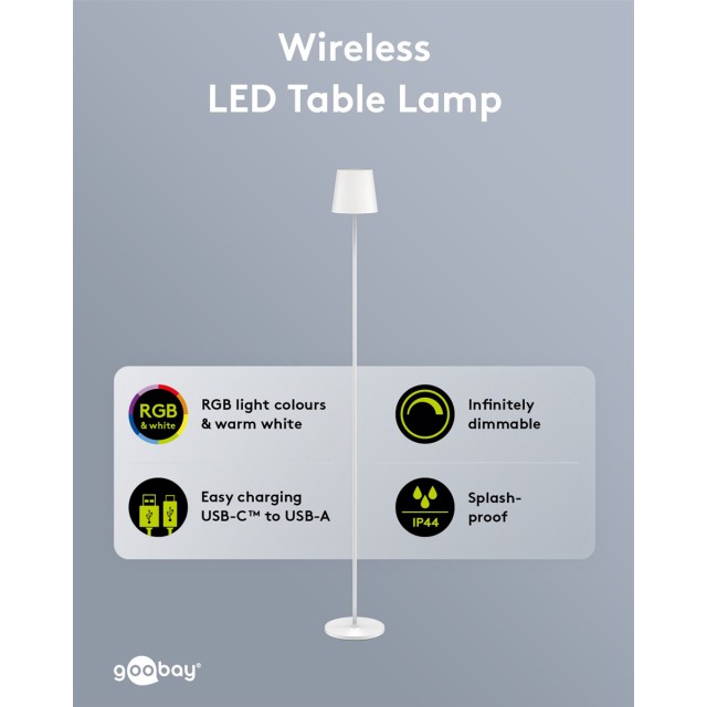 GOOBAY επιτραπέζιο φωτιστικό 76572, RGBW, dimmable, επαναφορτιζόμενο, έως 122.3cm ύψος, λευκό